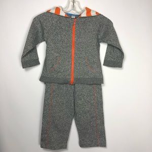Boys gray and orange zip up hoodie and pant set